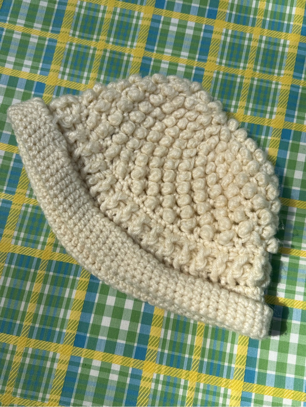 Vintage 70s K Mart White Cream Crochet Knit Bobbly Bucket Hat Made in Japan